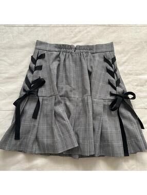 Ank Rouge Gray Plaid Ribbon Lace Up Pleated Mini Skirt Jirai Kei Size S